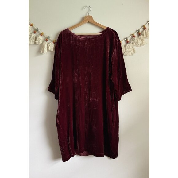 Eileen Fisher Claret Silk Blend Deep Red Velvet Knee Length Dress Holiday L $348 - Picture 1 of 10